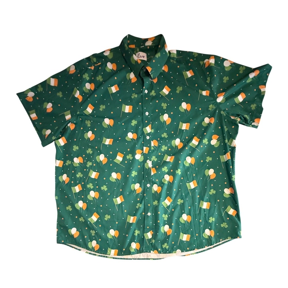 Euow St Patricks Day Button Down Shirt Mens XXXL Green Irish Flag Shamrock Print